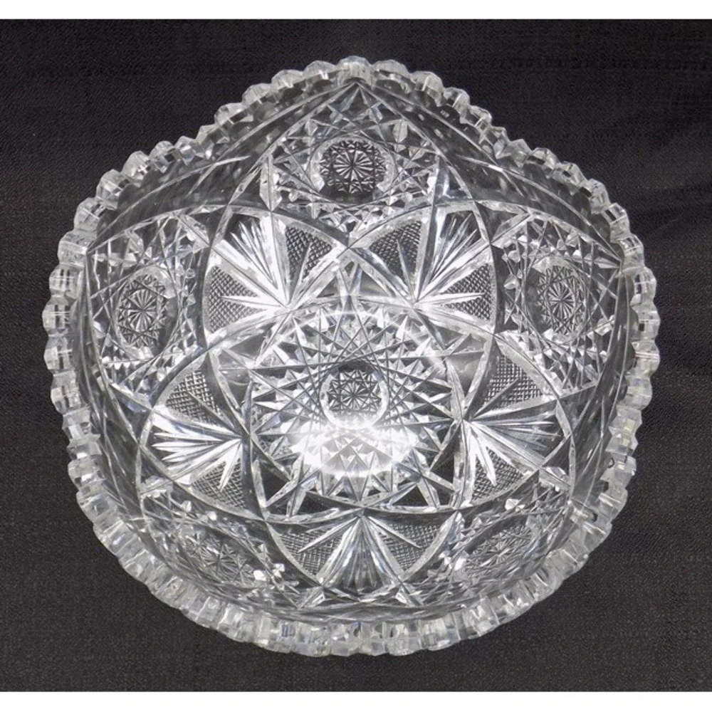 American Brilliant Period Fruit Bowl ABP Lead Crystal Vintage Saw Tooth Scallop